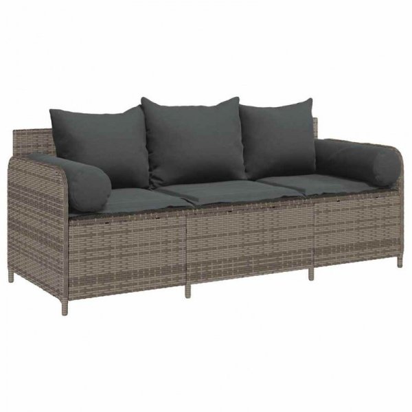 3-osobowa sofa ogrodowa z poduszkami, szara, polirattan
