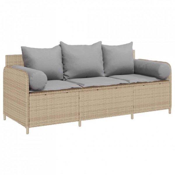 Sofa ogrodowa z poduszkami, 3-osobowa, beż, polirattan