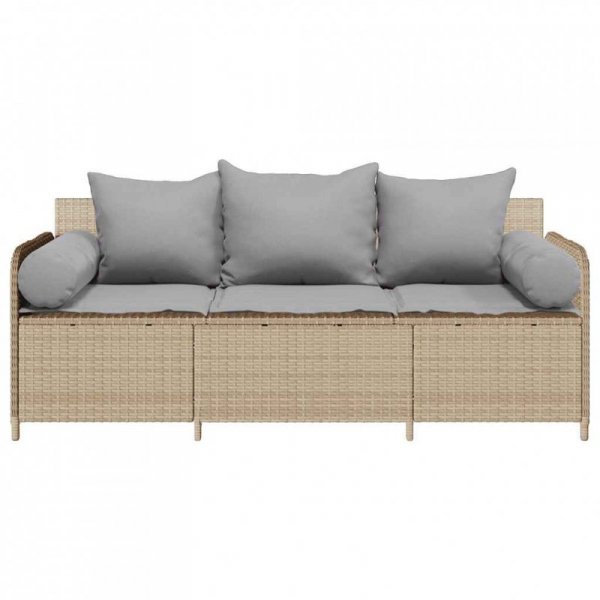 Sofa ogrodowa z poduszkami, 3-osobowa, beż, polirattan