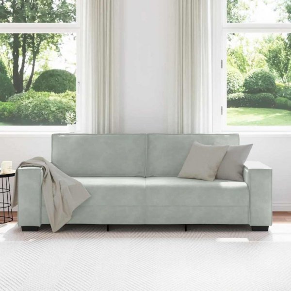 Sofa 3-osobowa, jasnoszara, 180 cm, tapicerowana aksamitem