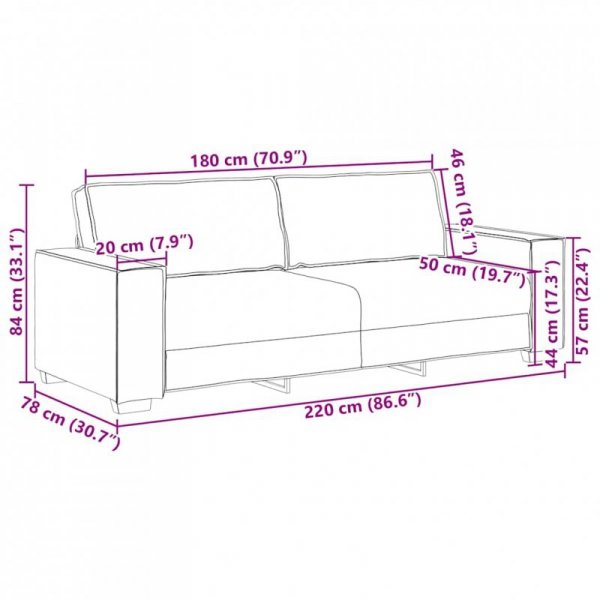 Sofa 3-osobowa, ciemnoszara, 180 cm, obita aksamitem