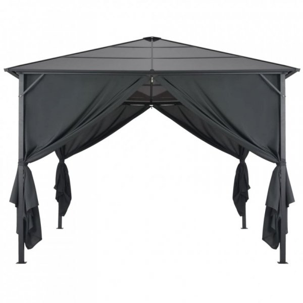 Altana ogrodowa z zasłonami, aluminiowa, 3 x 3 m, czarna