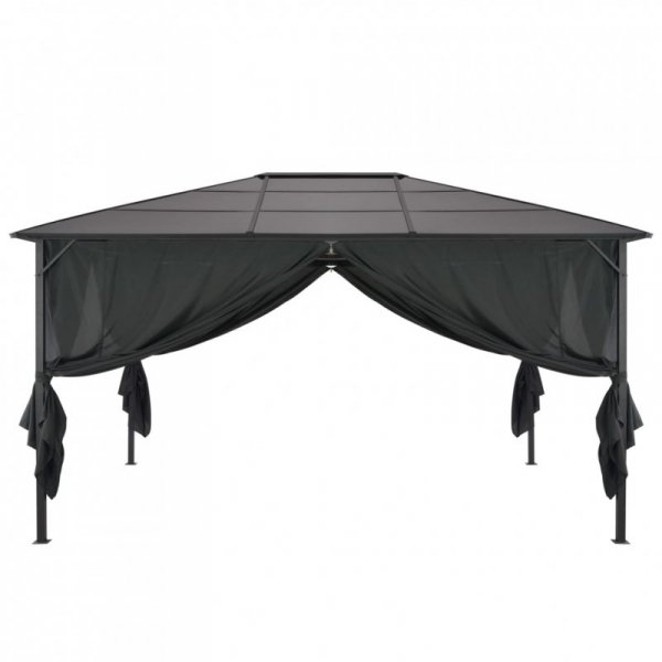 Altana ogrodowa z zasłonami, aluminiowa, 4 x 3 x 2,6 m, czarna