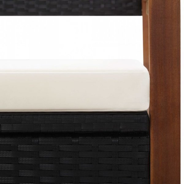 Ławka ze schowkiem, 115 cm, rattan PE i drewno akacjowe, czarna