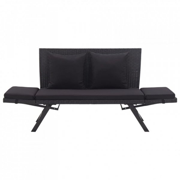 Ławka ogrodowa z poduszkami, 176 cm, czarna, polirattan