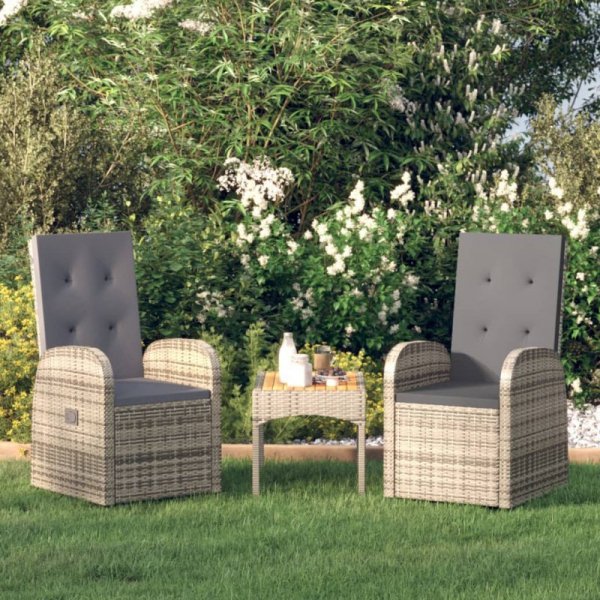Rozkładane fotele ogrodowe, 2 szt, poduszki, rattan PE, szare