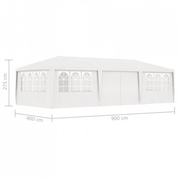 Namiot imprezowy ze ściankami, 4x9 m, biały, 90 g/m²