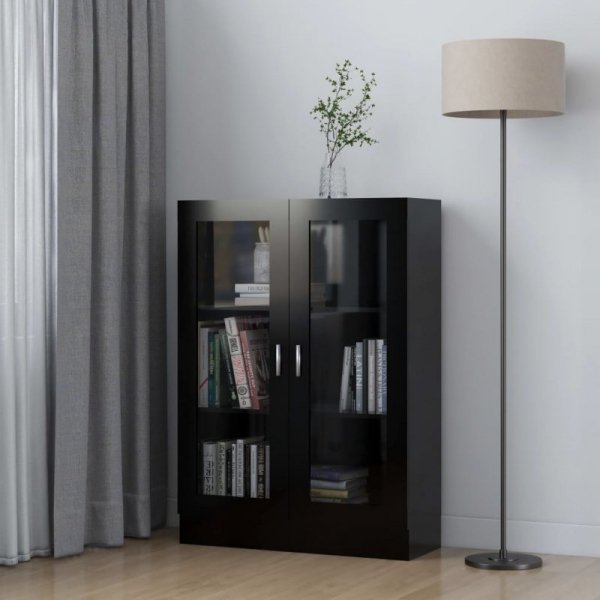 Witryna, czarna, 82,5x30,5x115 cm, materiał drewnopochodny