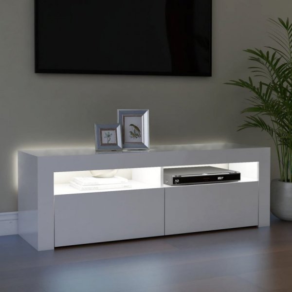 Szafka TV z oświetleniem LED, biała, wysoki połysk, 120x35x40cm