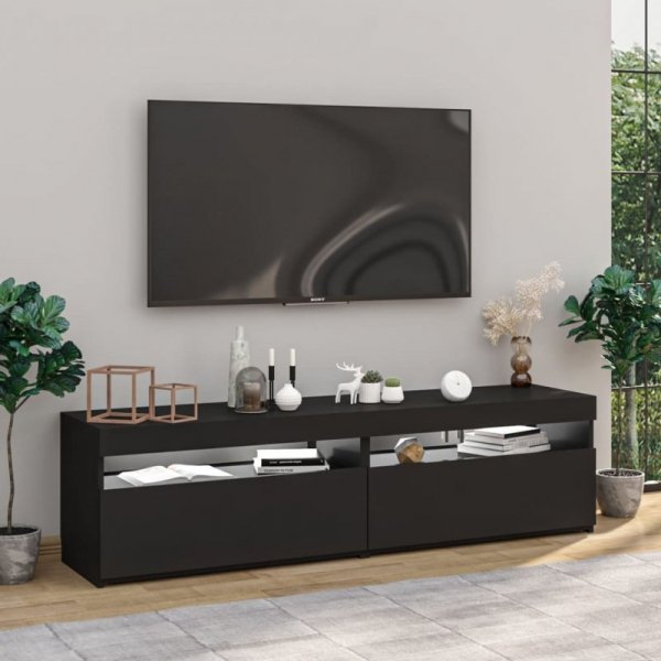 Szafki pod TV z oświetleniem LED, 2 szt., czarne, 75x35x40 cm