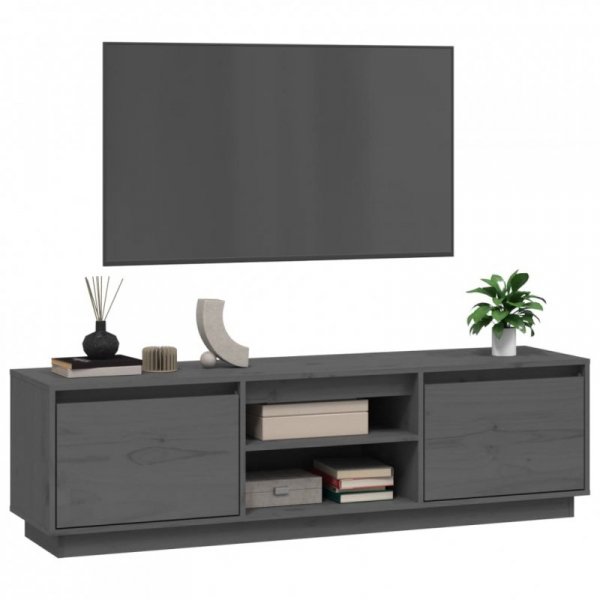 Szafka pod telewizor, szara, 140x35x40 cm, lite drewno sosnowe