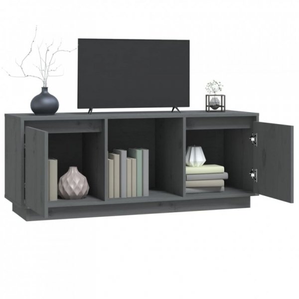 Szafka pod telewizor, szara 110,5x35x44 cm, lite drewno sosnowe
