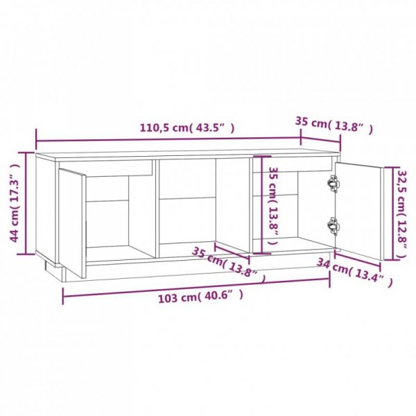 Szafka pod telewizor, szara 110,5x35x44 cm, lite drewno sosnowe