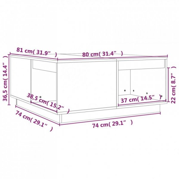 Stolik kawowy, 80x81x36,5 cm, lite drewno sosnowe