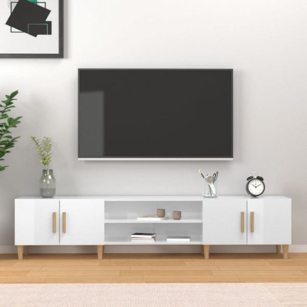 Szafka pod TV, wysoki połysk, biała, 180x31,5x40 cm