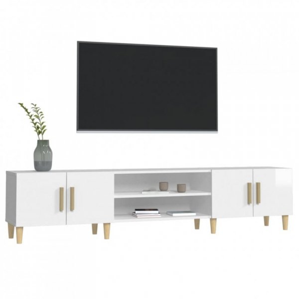 Szafka pod TV, wysoki połysk, biała, 180x31,5x40 cm