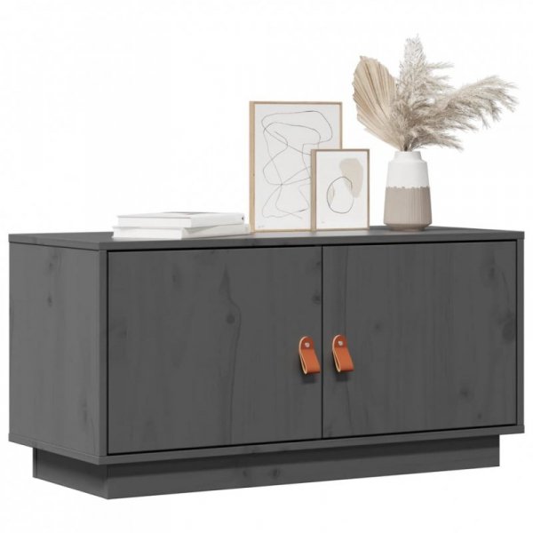 Szafka pod TV, szara, 80x34x40 cm, lite drewno sosnowe