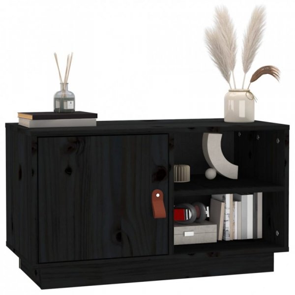 Szafka pod TV, czarna, 70x34x40 cm, lite drewno sosnowe