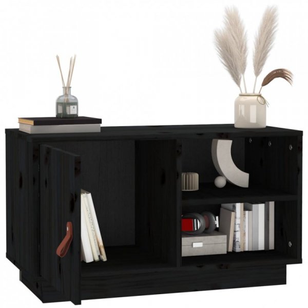 Szafka pod TV, czarna, 70x34x40 cm, lite drewno sosnowe