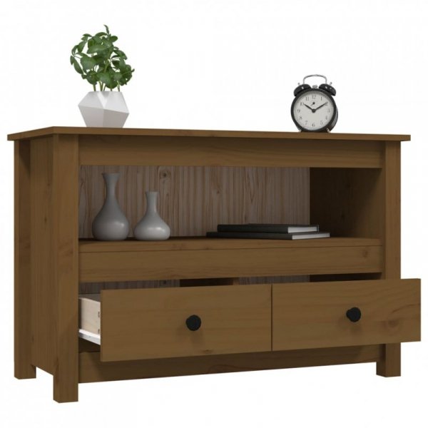 Szafka pod TV, miodowy brąz, 79x35x52 cm, lite drewno sosnowe
