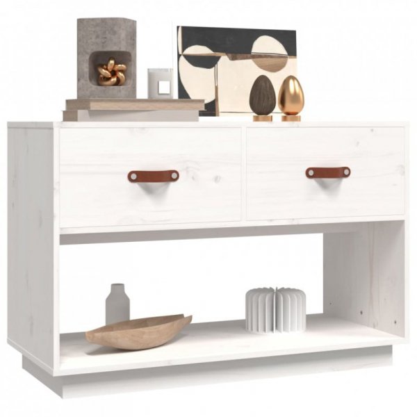 Szafka pod telewizor, biała, 90x40x60 cm, lite drewno sosnowe