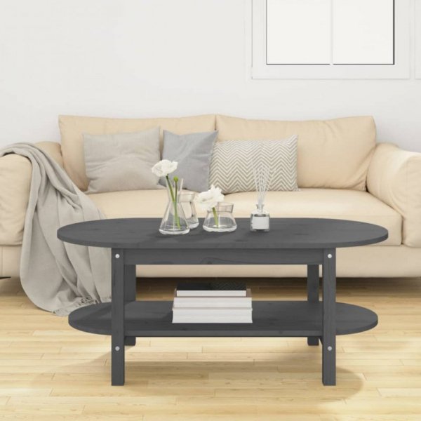 Stolik kawowy, szary, 110x55x45 cm, lite drewno sosnowe