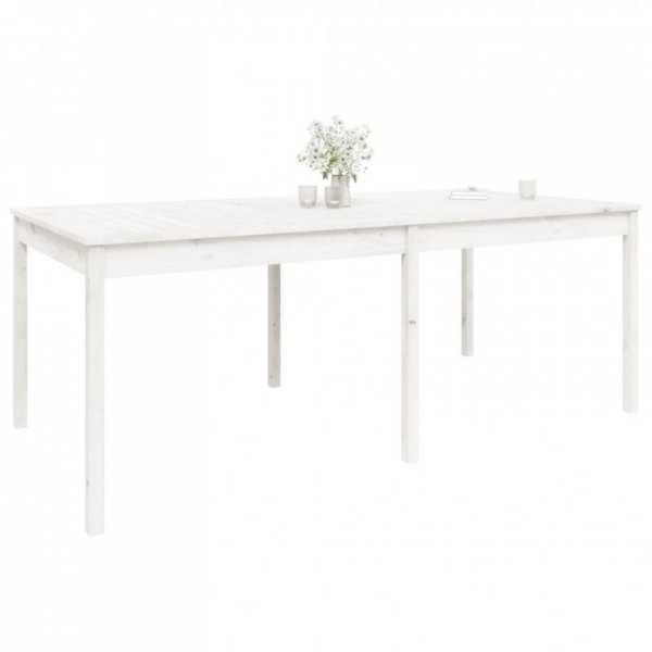 Stół ogrodowy, biały, 203,5x100x76 cm, lite drewno sosnowe