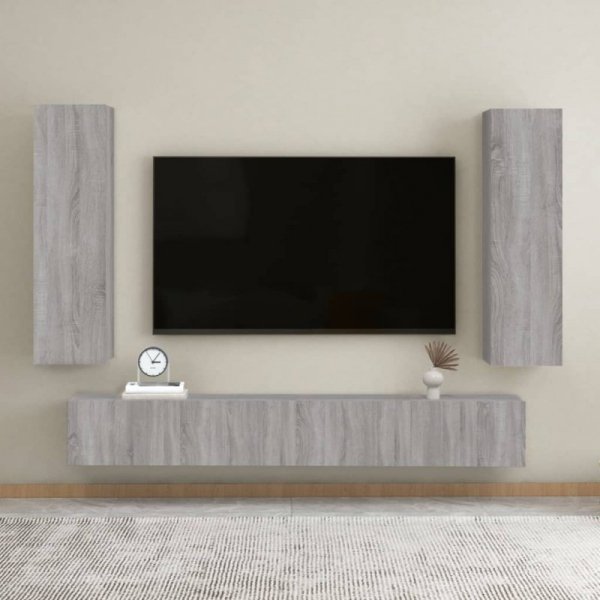 Wiszące szafki TV, 2 szt., szary dąb sonoma, 30,5x30x110 cm