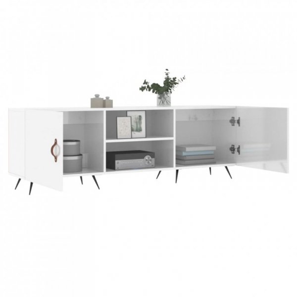 Szafka pod TV, wysoki połysk, biała, 150x30x50 cm