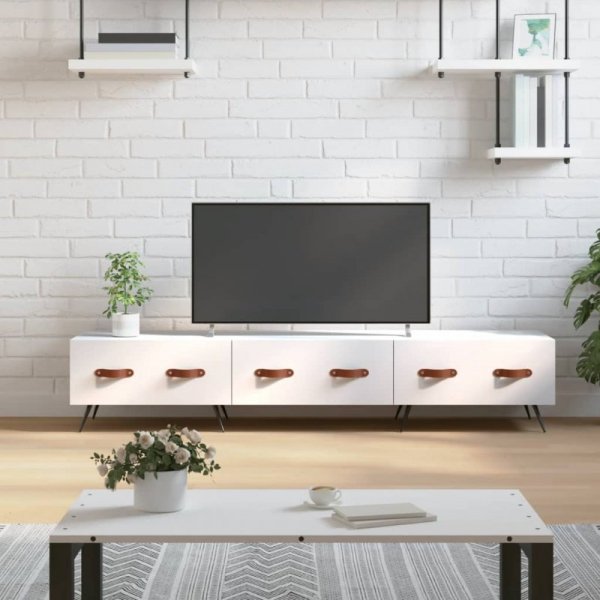 Szafka pod TV, biała, 150x36x30 cm, materiał drewnopochodny