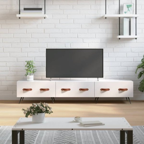 Szafka pod TV, wysoki połysk, biała, 150x36x30 cm