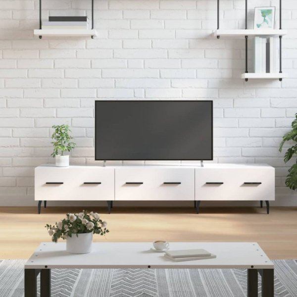 Szafka pod telewizor, wysoki połysk, biała, 150x36x30 cm