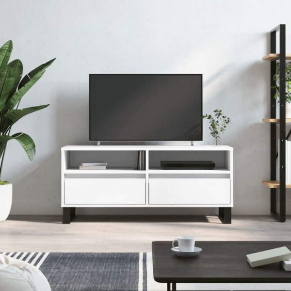 Szafka pod TV, biała, 100x34,5x44,5 cm, materiał drewnopochodny