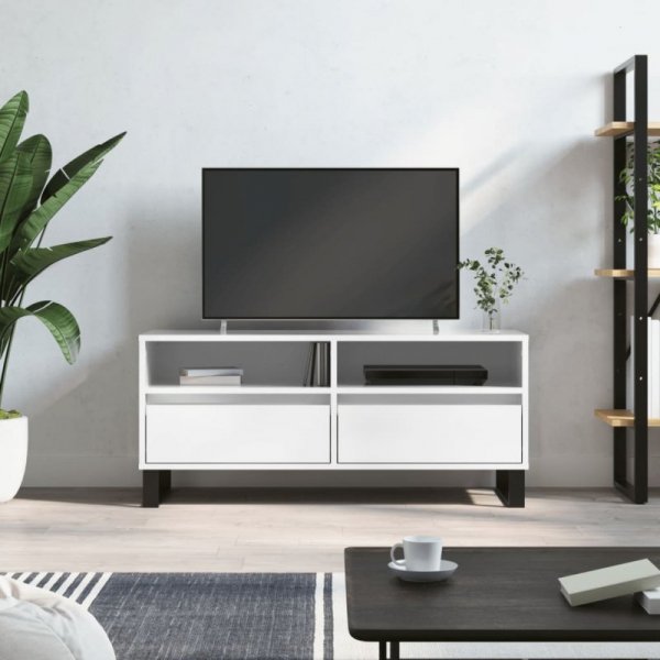 Szafka pod TV, wysoki połysk, biała, 100x34,5x44,5 cm