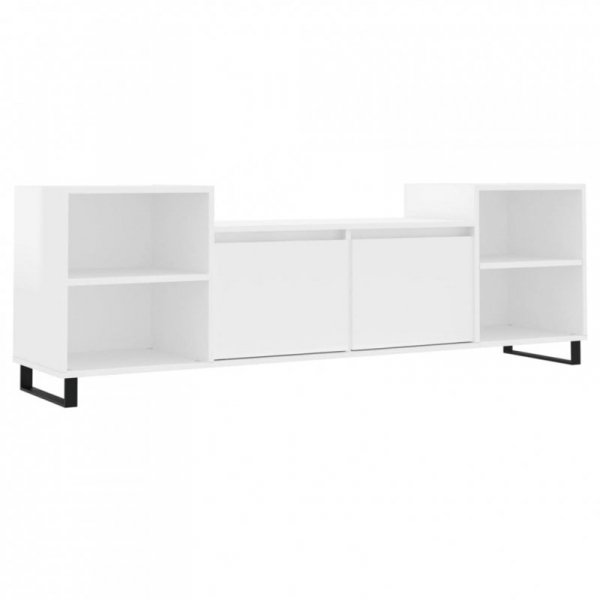 Szafka pod TV, wysoki połysk, biała, 160x35x55 cm