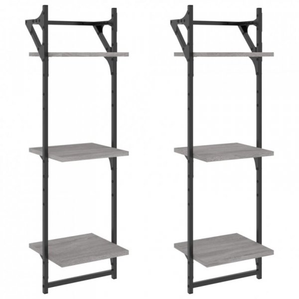 3-poziomowe półki z drążkami 2 szt. szary dąb sonoma 30x25x100