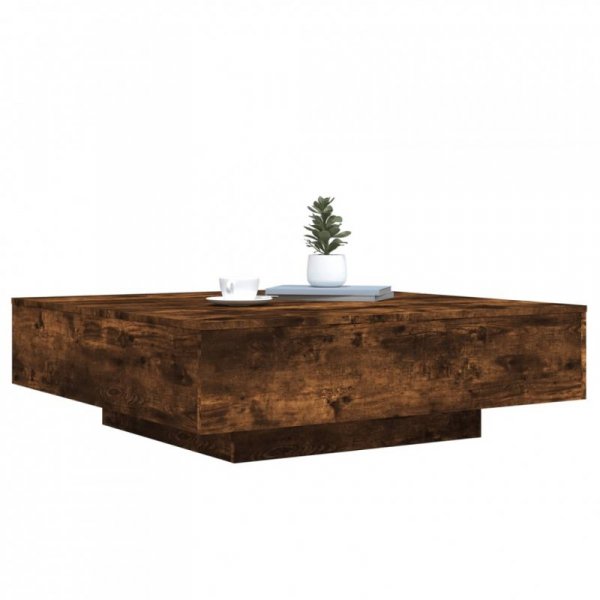 Stolik kawowy z LED, przydymiony dąb, 100x100x30 cm