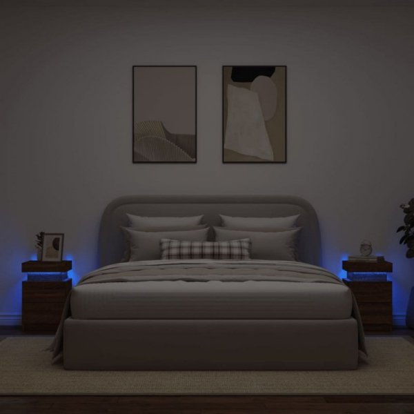 Szafki nocne z LED, 2 szt., brązowy dąb, 35x39x55 cm