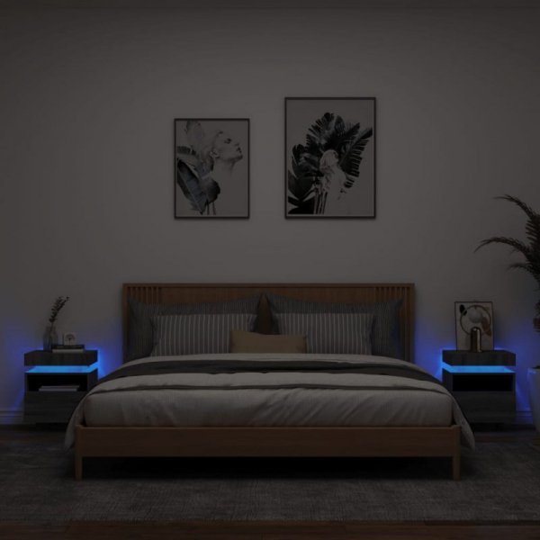 Szafki nocne z LED, 2 szt., szary dąb sonoma, 40x39x48,5 cm