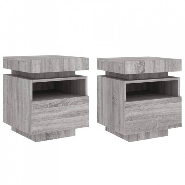Szafki nocne z LED, 2 szt., szary dąb sonoma, 40x39x48,5 cm