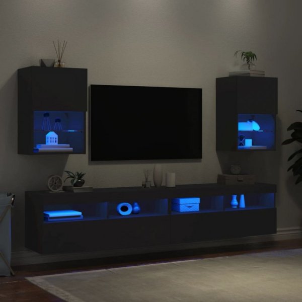 Szafki TV, z LED, 2 szt., czarne, 40,5x30x60 cm