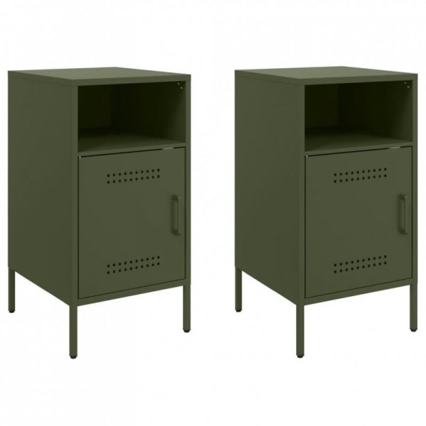 Szafki nocne, 2 szt., oliwkowe, 36x39x68 cm, stal
