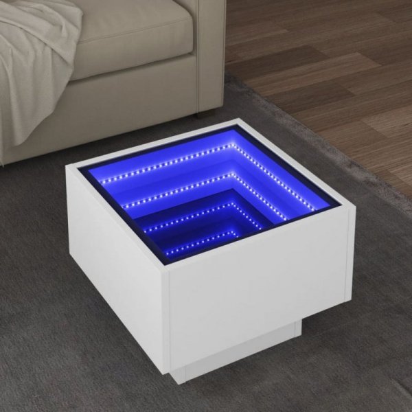 Stolik boczny z LED, biały, 40x40x30 cm