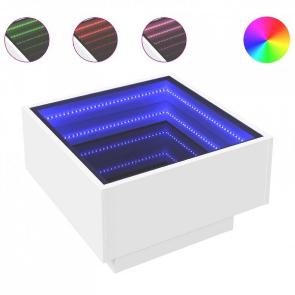 Stolik kawowy z LED, biały, 50x50x30cm, materiał drewnopochodny
