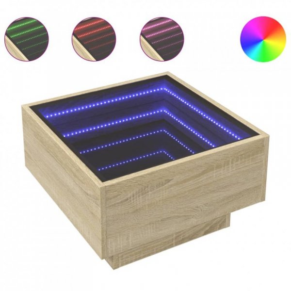 Stolik kawowy z LED, dąb sonoma, 50x50x30 cm