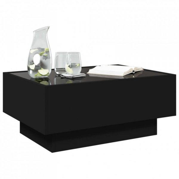Stolik kawowy z LED, czarny 70x50x30cm, materiał drewnopochodny