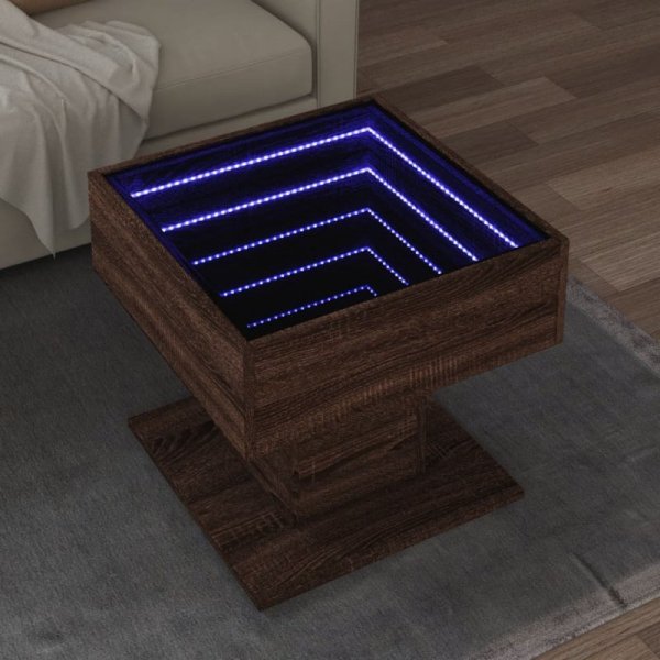 Stolik kawowy z LED, brązowy dąb, 50x50x45 cm