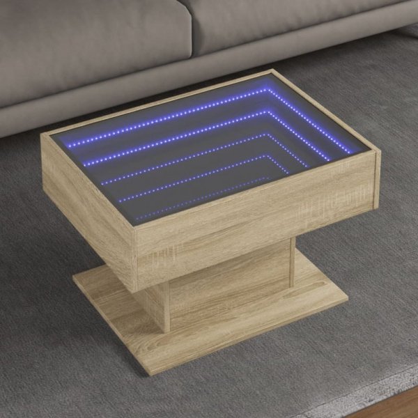 Stolik kawowy z LED, dąb sonoma, 70x50x45 cm