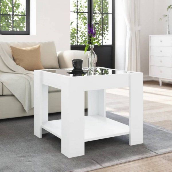 Stolik kawowy z LED, biały 53x53x45 cm, materiał drewnopochodny