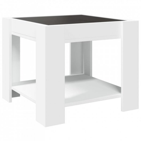 Stolik kawowy z LED, biały 53x53x45 cm, materiał drewnopochodny